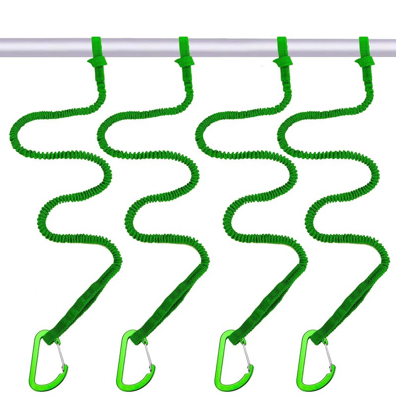 MOOCY Kayak Paddle Leash, 3-7 ft Stretchable Strap Lanyard for SUP, Canoeing, Fishing Accessories - Secure Bungee Rod Holder Tether(Green, 4 Pack)