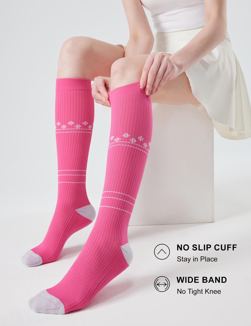 FITRELL 3 Pairs Compression Socks for Women and Men 20-30mmHg - Support for Travel, Running, Nurse, Knee High, Mint/Peachy/Haze Blue S/M