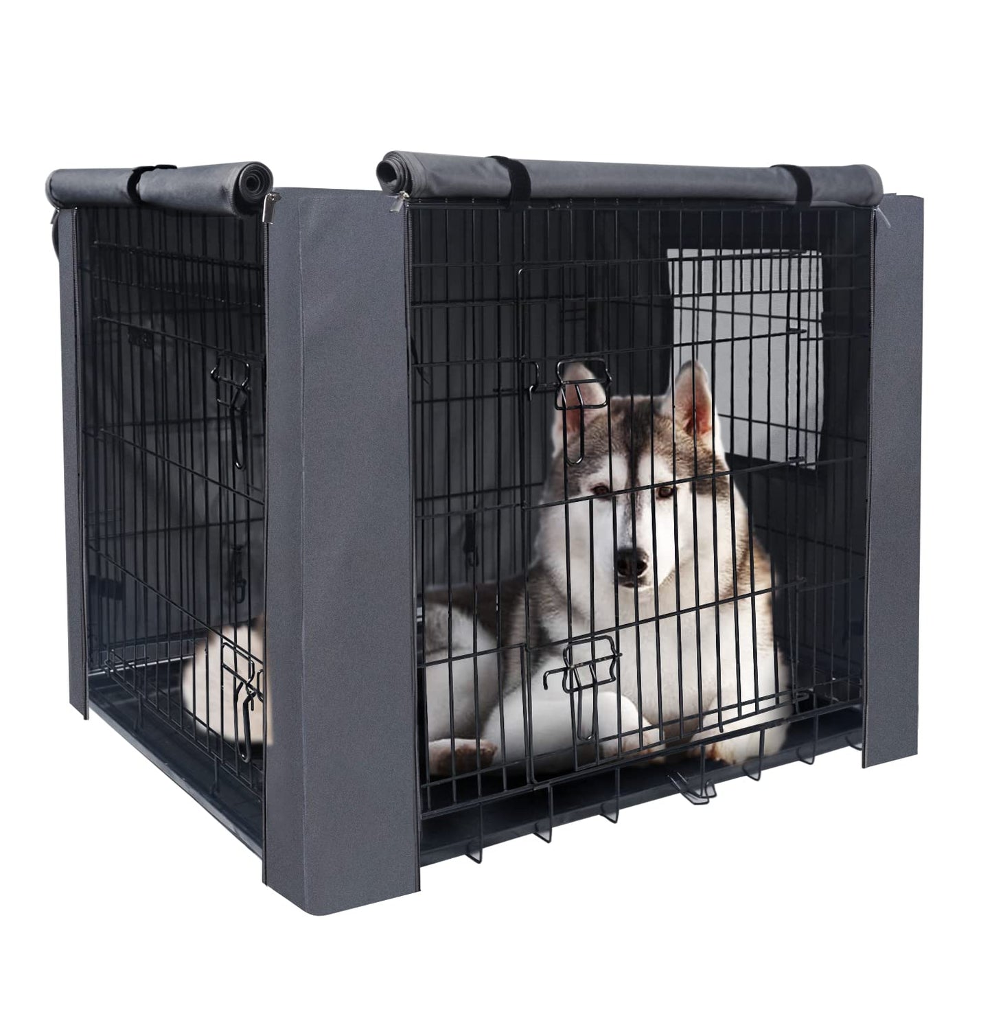 PETKEI Dog Crate Cover for Wire Dog Crate, Durable Polyester PU Coated Dog Cage Cover Designed for 1 & 2 Door Cage, Includes 1 Breathable Mesh Window & 1 Pocket (Cover Only) (Large - 36 Inches)