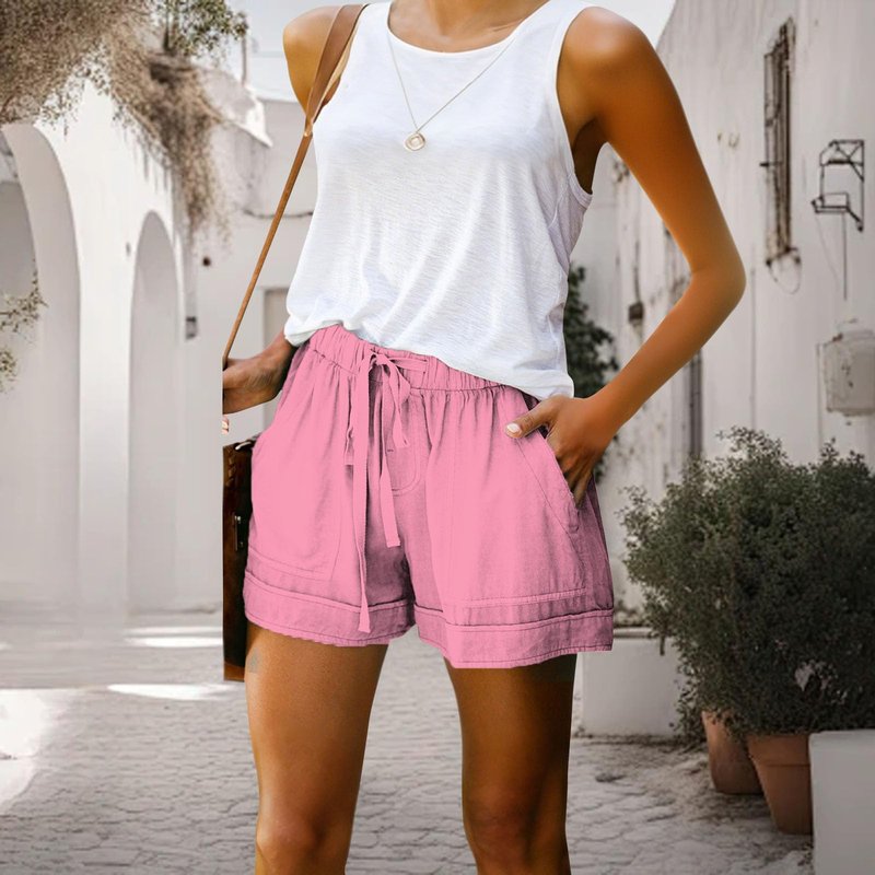 LOAIHA Track Shorts for Women Elastic Waist Drawstring Wide Leg Pants Lightweight Solid Color Trousers Beach Vacation Short Pants with Pockets
