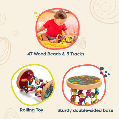 B. toys – Loopty Lo Wooden Rolling Toy – Developmental Bead Maze with 47 Beads & 5 Mazes – Encourages Fine Motor Skills & Crawling – Classic Wooden Wire Maze for Babies, Toddlers, Kids 18+ months