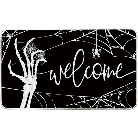 Baccessor Halloween Skull Doormat Rug Indoor Outdoor,Skeleton Spider Web Trick or Treat Black Doormat Fall Door Mat Welcome Anti-Slip Front Entrance Holiday Seasonal Decoration 17 x 29 Inch