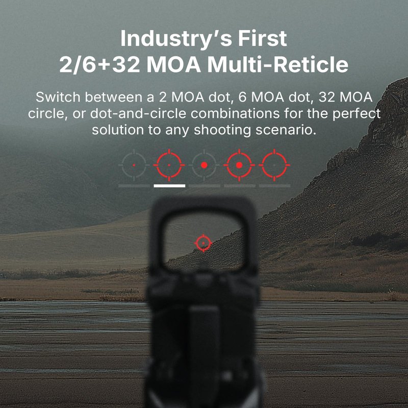 OSIGHT XR Enclosed Red Dot Sight, 2/6 MOA Dot & 32 MOA Circle Multi-Reticle, 407C/507C Footprint Compatible, Parallax-Free Reflex Optic with Charging Cover for Full-Size Setups