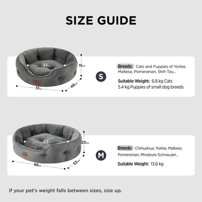 Bedsure Large Cat Beds - 63x53x20cm Round Washable Dog Bed for Small Dogs, Pet Bed for Small Dog and Puppy with Slip-Resistant Bottom and Reversible Cushion, Grey