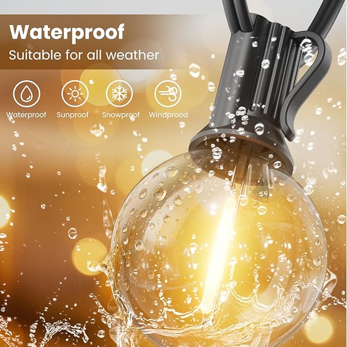 RTTY Outdoor String Lights 25ft, G40 Led Patio Globe Lights with 13pcs Plastic Bulbs, Shatterproof Waterproof Connectable Hanging for Porch Cafe Bistro Backyard Gazebo Balcony Deck Party