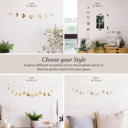 BASE ROOTS Moon Phase Wall Decor, Gold Wall Decor for Bedroom & Living Room, Bohemian Wall Decor, Handmade Hammered Metal 36" 13 Phases Moon Wall Decor, Celestial Wall Art, Gift for Women & Kids