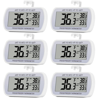Refrigerator Thermometer Digital Fridge Freeze Room Thermometer Waterproof Large LCD Display Max/Min Record Function, White