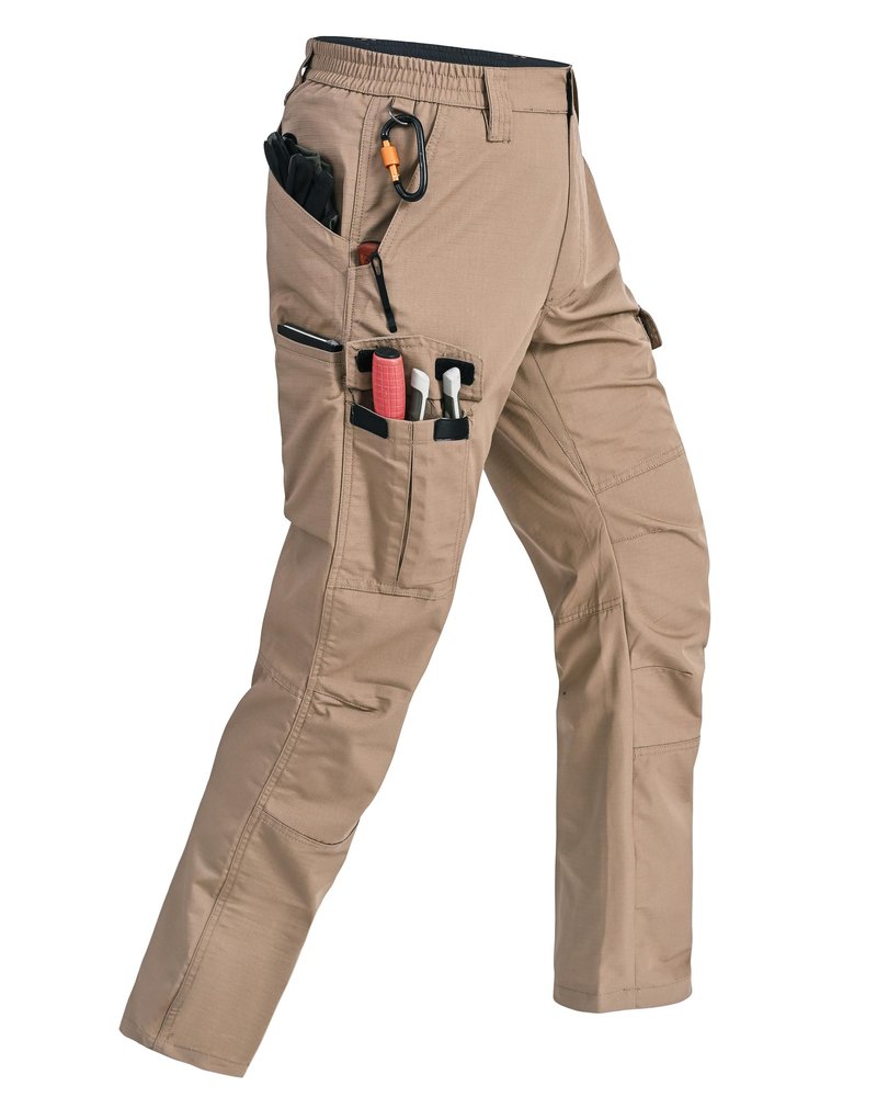 Rapoo Tactical Pants for Men Cargo Hiking Working Army Hunting Pants for Men with Multi Pockets Water Resistant Mens Construction Carpenter Pants Khaki 40Wx32L