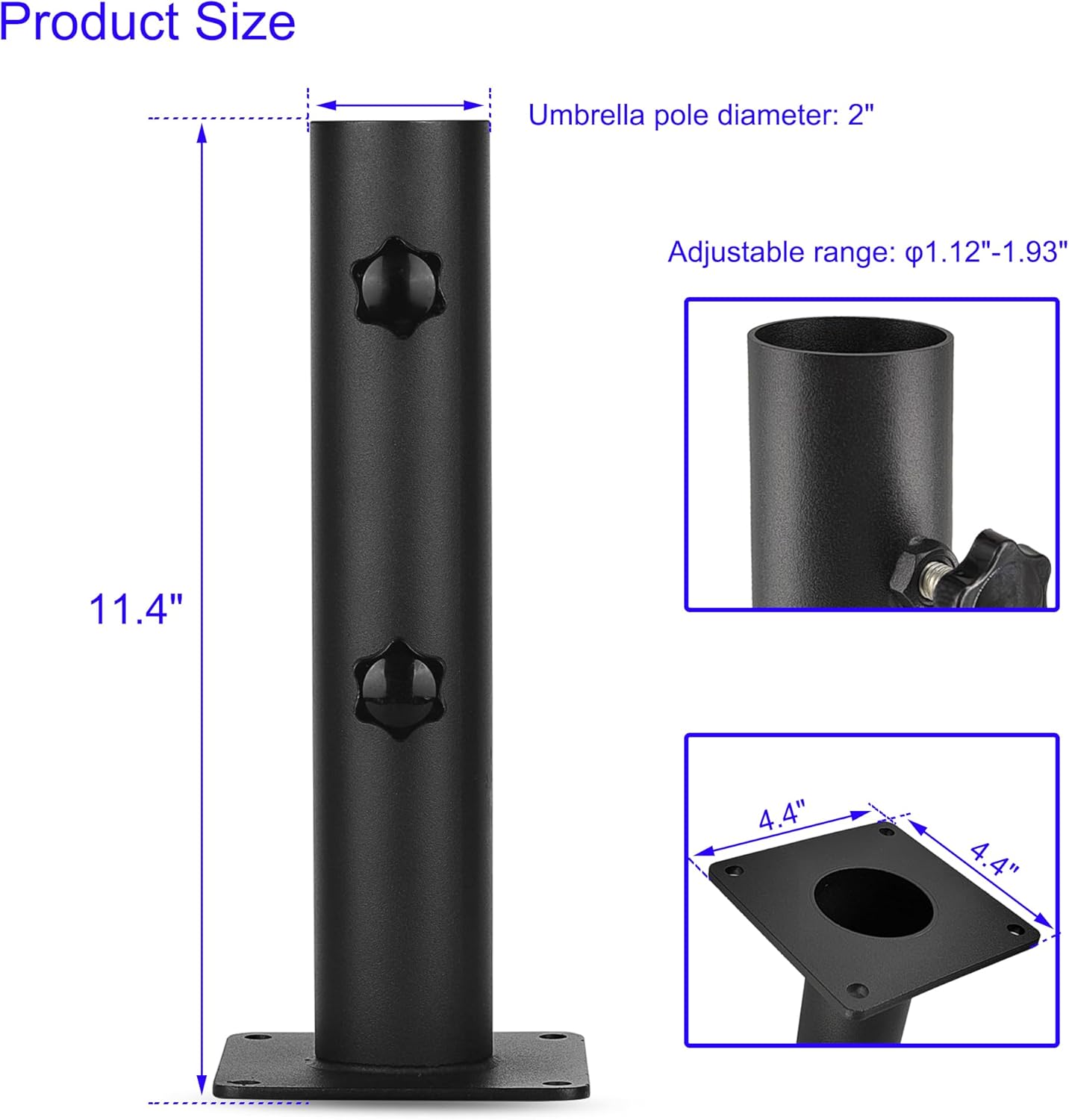 Patio Umbrella Outdoor Base Deck Mount Umbrella Holder Heavy Duty Umbrella Clamp Hand-Turn Knob Umbrella Base Stand for Decks, Docks, Courtyard Balcony, Pontoons, Patios, Pinic Tables Desk