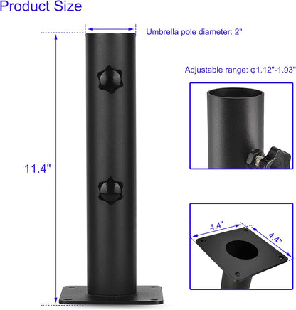 Patio Umbrella Outdoor Base Deck Mount Umbrella Holder Heavy Duty Umbrella Clamp Hand-Turn Knob Umbrella Base Stand for Decks, Docks, Courtyard Balcony, Pontoons, Patios, Pinic Tables Desk