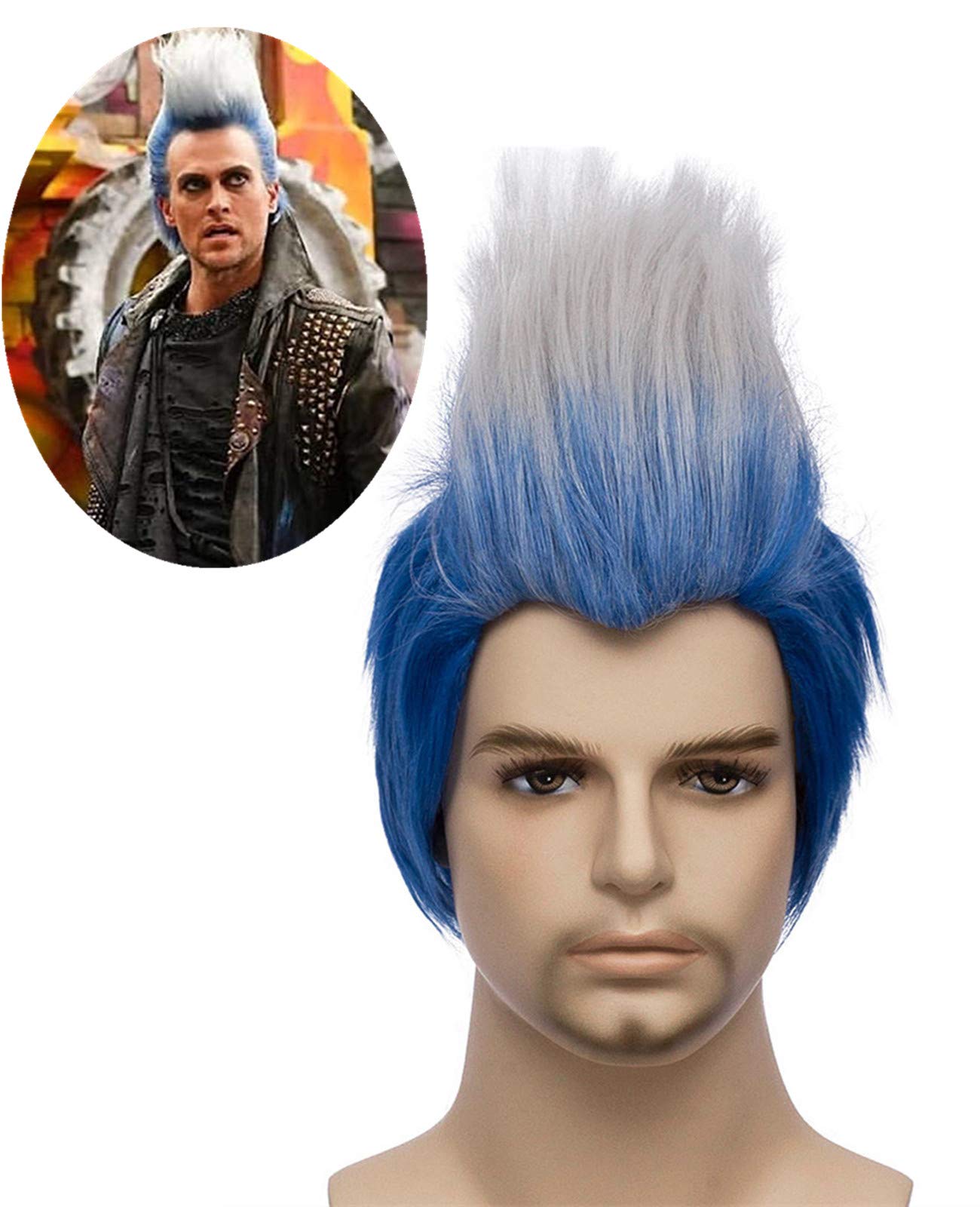 Mersi Men Costume Wigs Cosplay Short Straight Blue Ombre White Wig for Halloween Cosplay Party S043BW