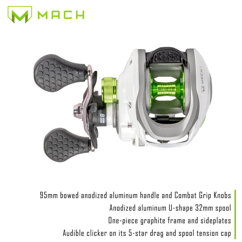 Lew’s MACH 1 Baitcast Fishing Reel, 7+1 Bearings, 7.5:1 Gear Ratio, Graphite Frame and Sideplate, Multi-Setting Brake, Right-Hand Retrieve