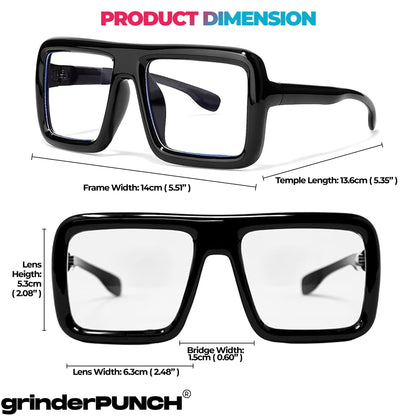 grinderPUNCH Thick Square Frame Clear Lens Glasses Eyeglasses Super Oversized Fashion and Costume - Matte Black