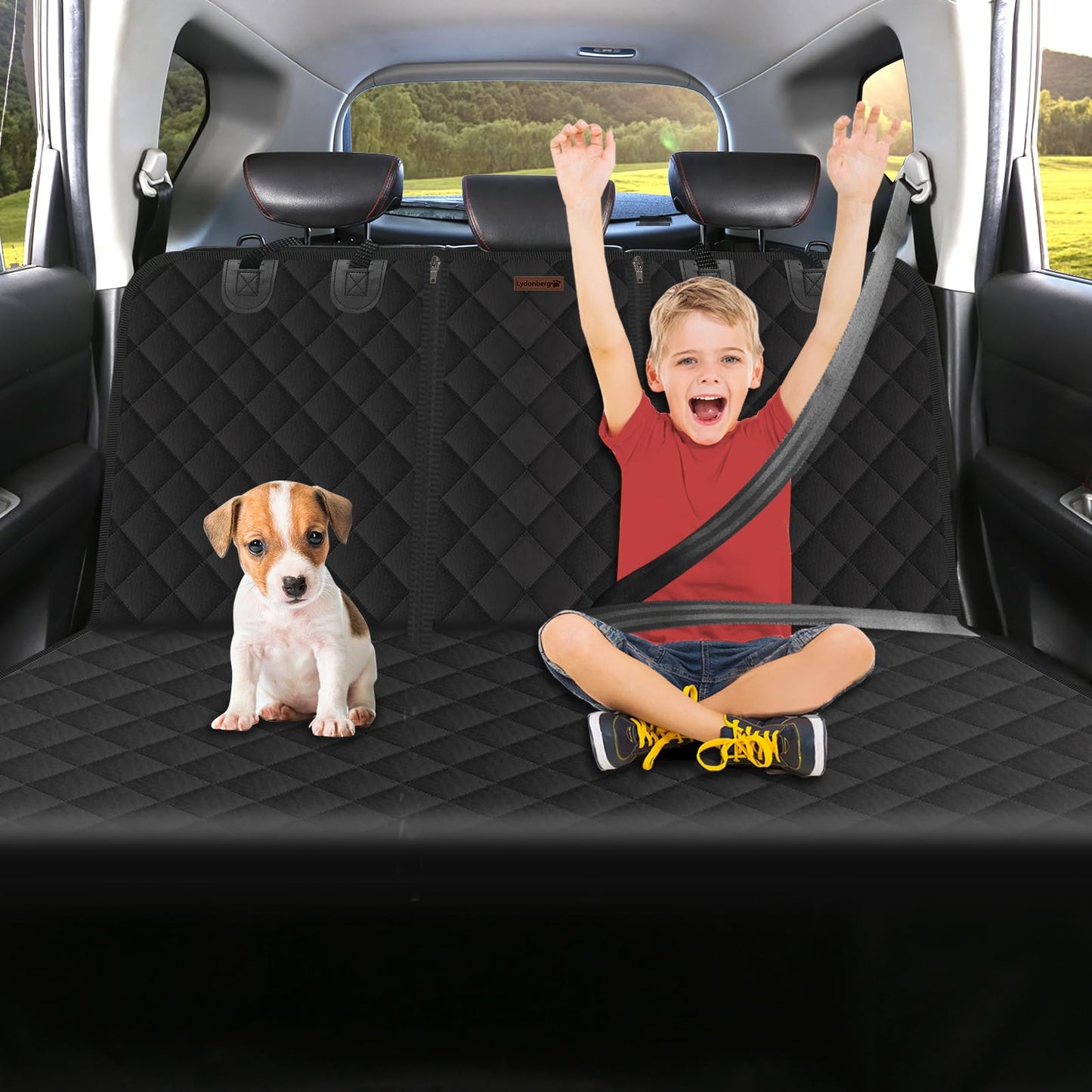 Lydonberg Dog Car Seat Covers, Waterproof Nonslip Scratch-proof Washable Rear Seat Protector with Side Flaps Arm-Rest Opening, Universal for Car, Trucks, SUV(Black)