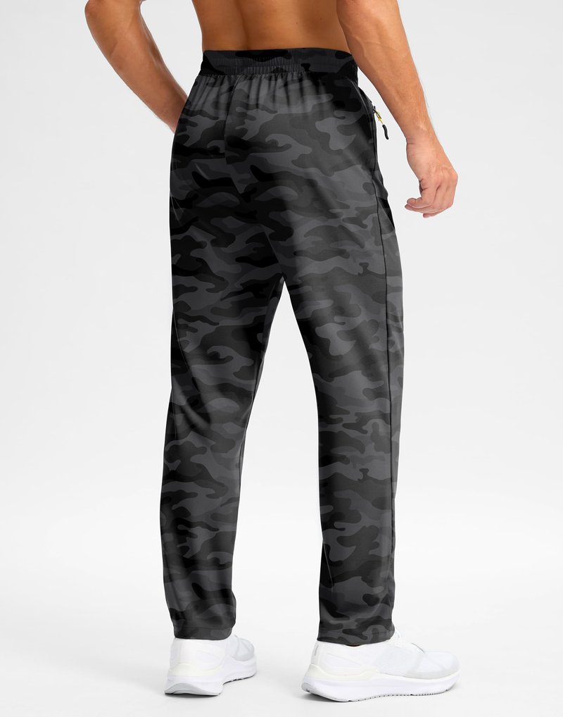 Pudolla Mens Elastic Waist Hiking Pants Water Resistant Quick-Dry Lightweight Cargo Pants for Men(Black Camo A L)