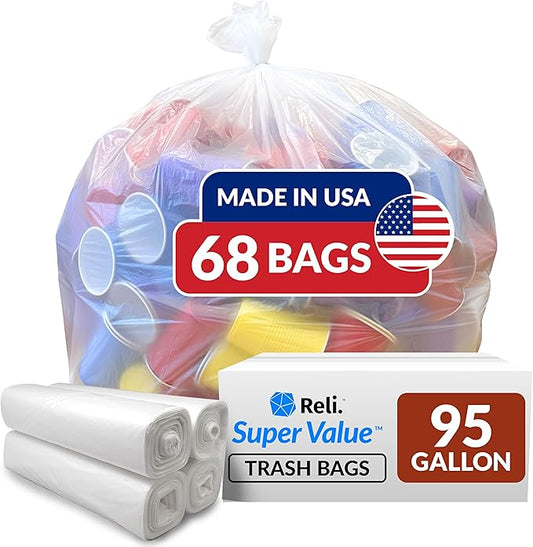 Reli. 95 Trash Bags Heavy Duty | 68 Trash Bags | Super Sizeable