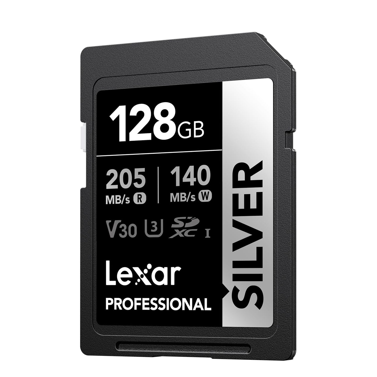 Lexar 128GB SD Card SILVER, Up to 205MB/s Read, 140MB/s Write, SDXC UHS-I Memory Card, Class 10, U3, V30, SD Card for Professional Photographers, Videographers, Enthusiasts