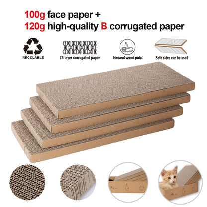 4 Packs in 1 Cat Scratch Pad with Box, Cat Scratcher Cardboard,Reversible,Durable Recyclable Cardboard, Suitable for Cats to Rest, Grind Claws and Play with Scratch Box