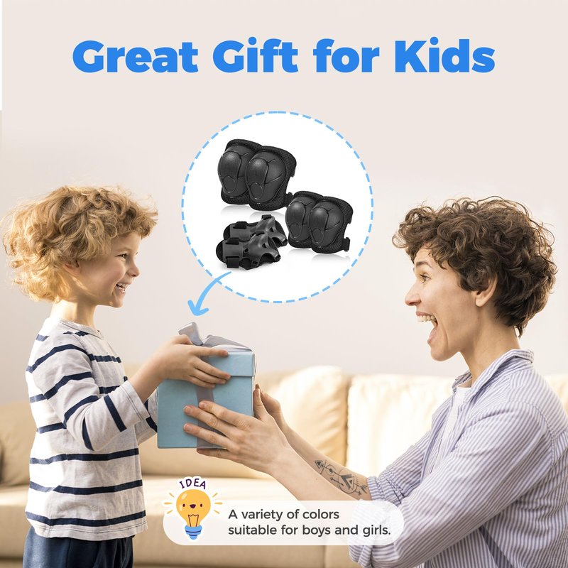 BOSONER Basic Kids Protective Gear: Kids Knee Pads and Elbow Pads with Wrist Guards Set for 3-15 Years - Design for Roller Skates, Cycling, BMX Bike, Skateboard, Inline Skating, Scooter Riding Sports