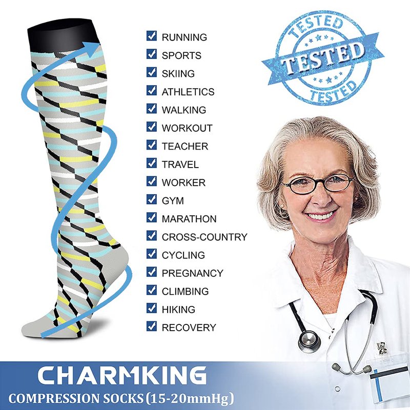 CHARMKING Compression Socks for Women & Men (8 Pairs) 15-20 mmHg Graduated Copper Support Calf Socks are Best for Pregnant, Nurses - Boost Performance, Circulation, Knee High Wide Calf(L/XL,Multi 10)