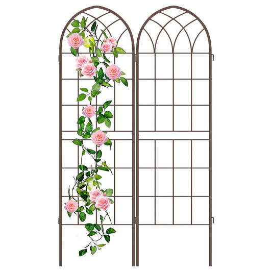 LZRS 2 Pack Rustic Iron Arch Decoration Garden Trellis with Metal Coating – Perfect for Supporting Climbing Plants Outdoor, Roses, Vines, Flowers, and Vegetables, Brown