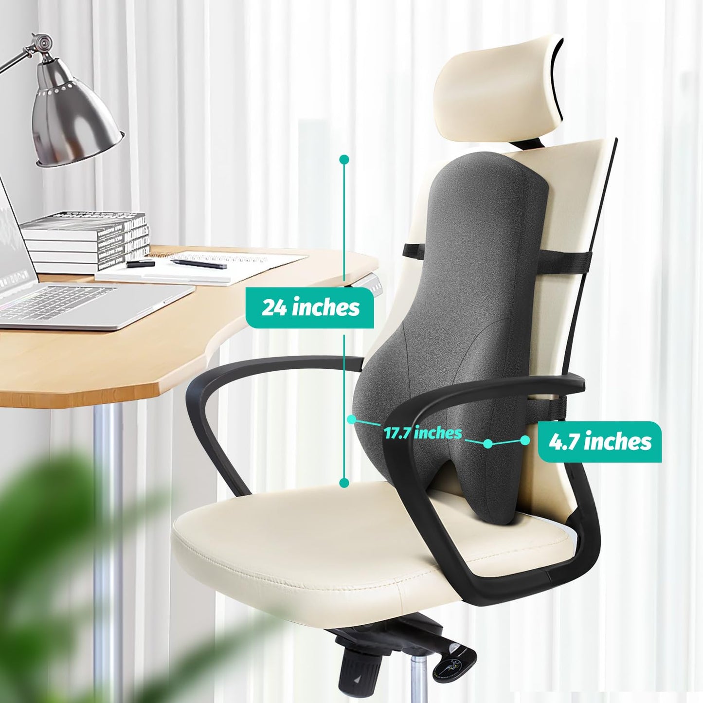 Dreamer Car High Back Support for Office Chair Fully Support Entire Back for Comfort,Pain Relief and Posture Improved- Memory Foam Lumbar Support Pillow for Office Chair,Recliner