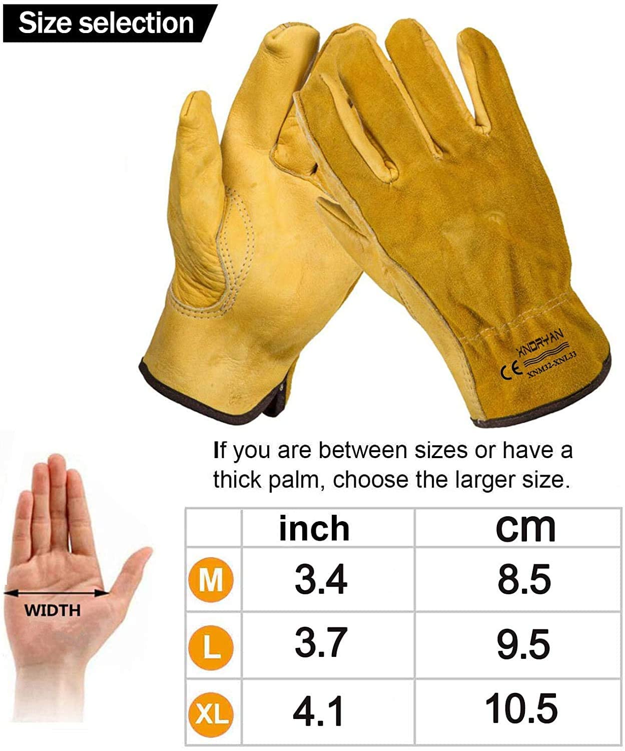 Xndryan 2 Pairs Gardening Gloves for Men Women, Heavy Duty Gardening Gloves Thorn Proof Garden Gloves Leather Work Gloves for Yard, Garden, Mechanic, Welding(XL)
