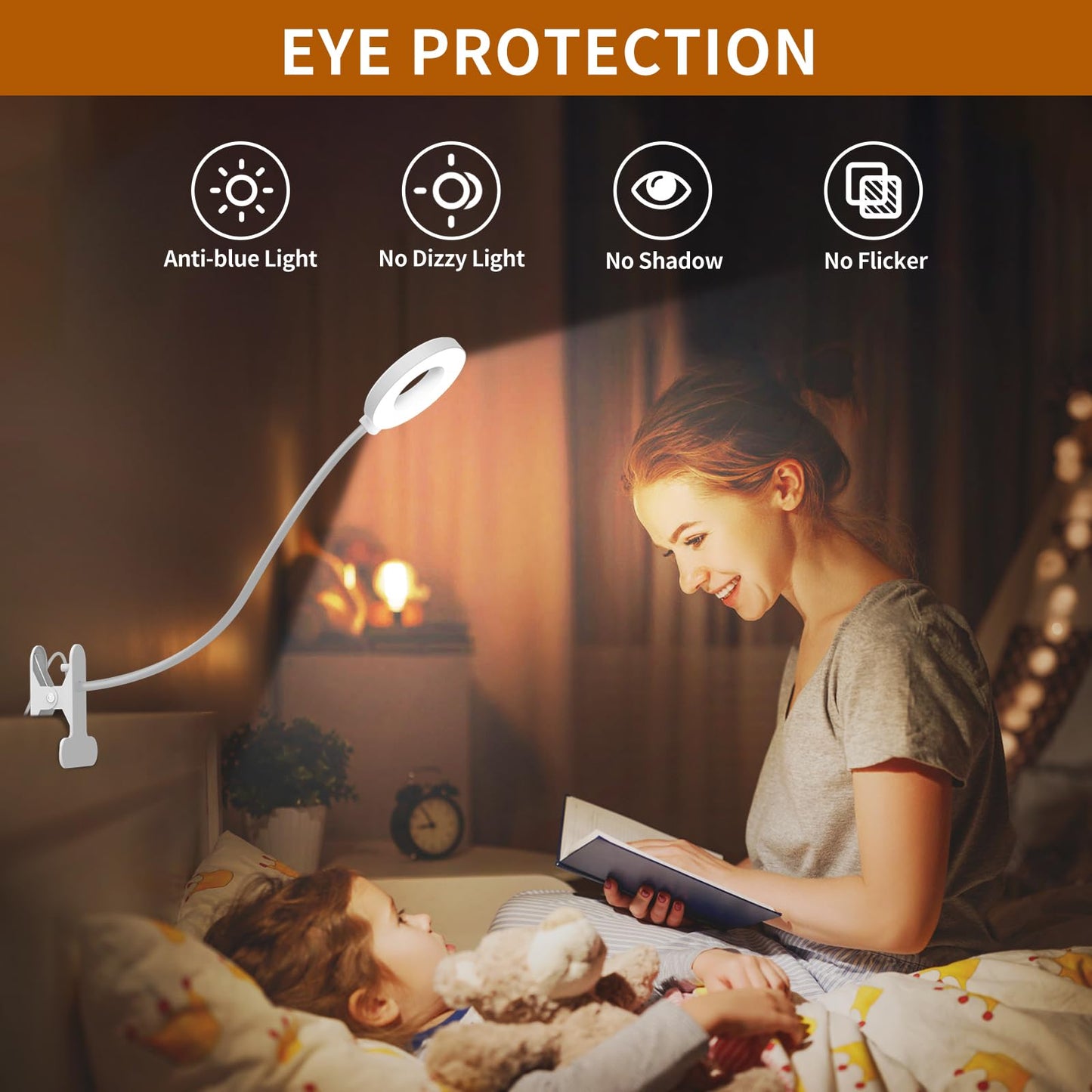 iZELL Desk Lamp, [3 Color Modes & 10 Brightness] LED Reading Light with Clamp, Flexible Gooseneck Book Light for Kids Reading Book in Bed at Night Clip on Table, Headboard, Dorm - 15.8‘’ Black