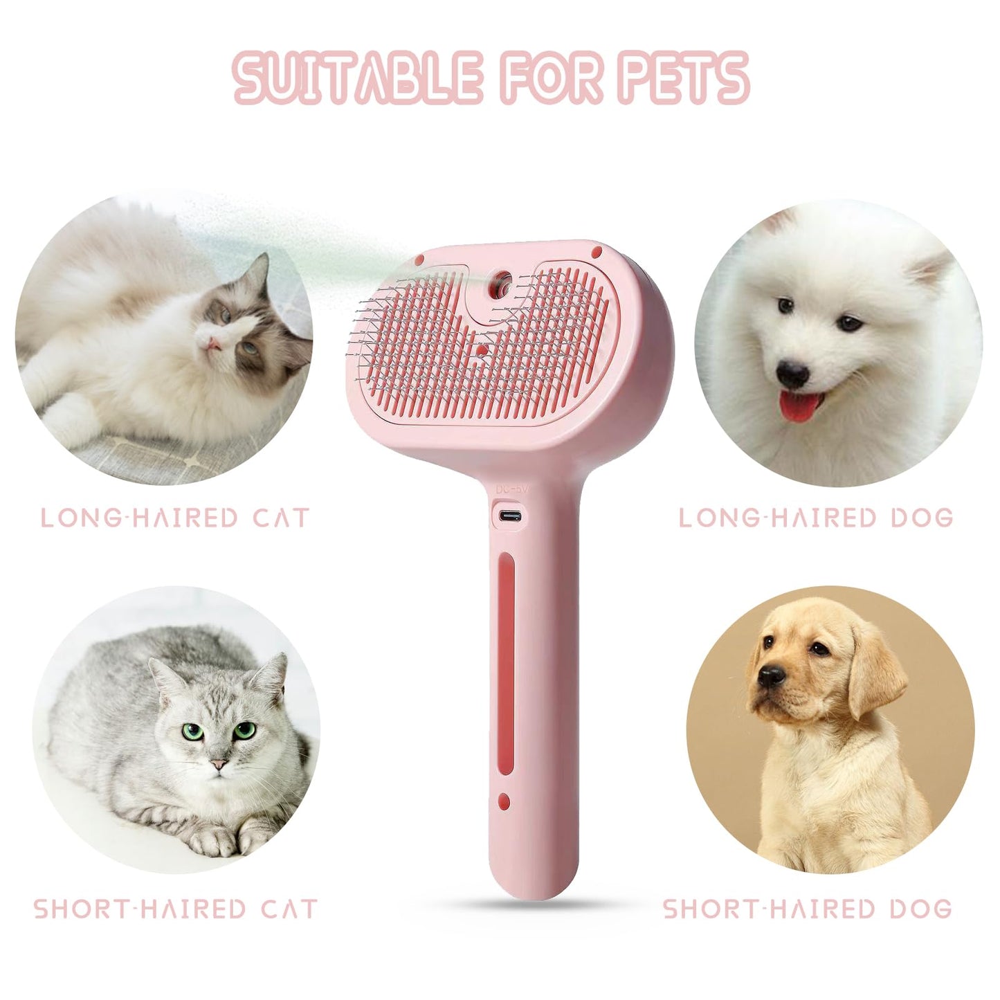 3 in 1 Cat Steam Brush - Pet Spray Hair Removal Comb for Shedding & Grooming - Water Brush for Cats Dogs - One-Click Release Button - Steam Brush for Dogs, Pet Steam Brush for Dog