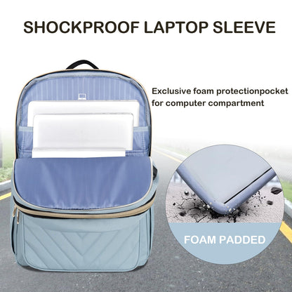 VANKEAN 15.6 Inch Laptop Backpack for Women Work Laptop Bag Fashion with USB Port, Waterproof Backpacks Stylish Travel Bags Casual Daypacks for College, Business, Light Blue