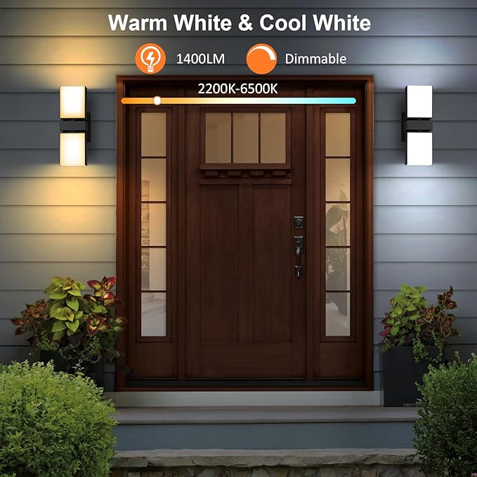 XMCOSY+ Outdoor Wall Light, 1400LM Smart RGBCW Outdoor Wall Sconce Lights, Adjustable Dual-Head LED Porch Light, WiFi APP Control, Alexa Compatible, IP65 Waterproof Outside Lights for House, 2 Pack