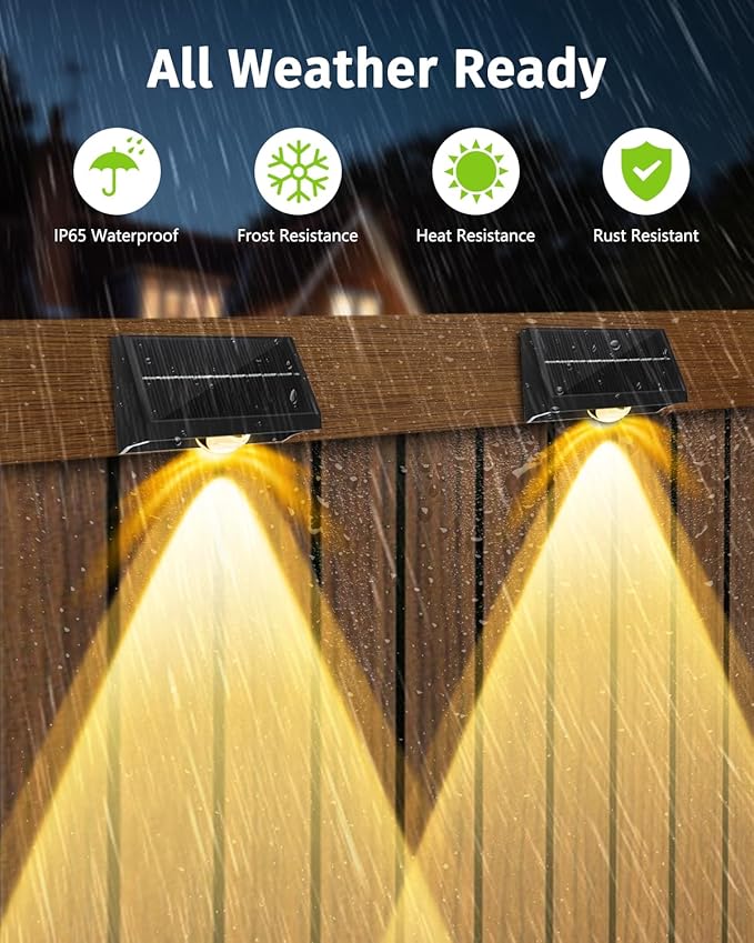 Solar Fence Lights Outdoor Waterproof High Brightness LED Spot Lens Deck Lights 7 Mode Warm & Cool White RGB Solar Powered Wall Light Decor for Christmas Outside Patio Step Backyard Rail - 12 Pack
