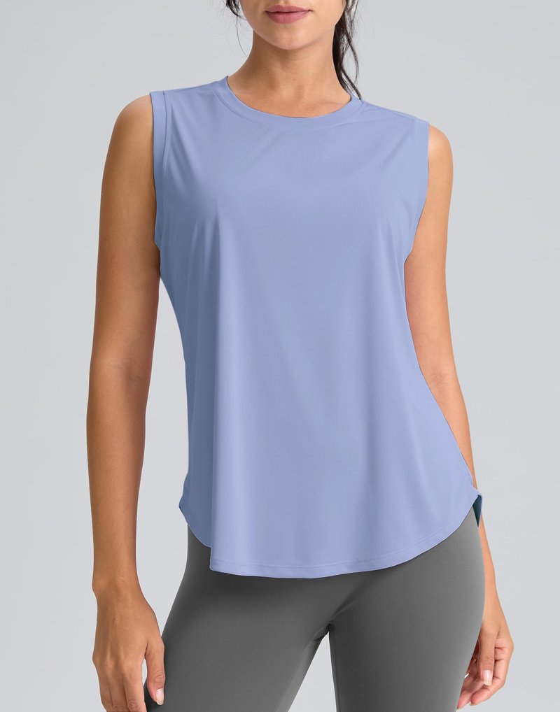 SANTINY Women's Sleeveless Workout Tops Breathable Lightweight Active Tennis Yoga Shirts Athletic Running Tank Tops for Women (Light Blue_S)