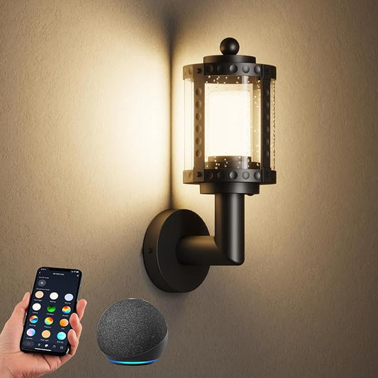 XMCOSY+ Outdoor Wall Lights, 1100LM LED Wall Sconces, Smart RGBW Porch Lights Outdoor, WiFi APP Control, Compatible with Alexa, Adjustable Dual-Head IP65 Waterproof Wall Lanterns, 1 Pack