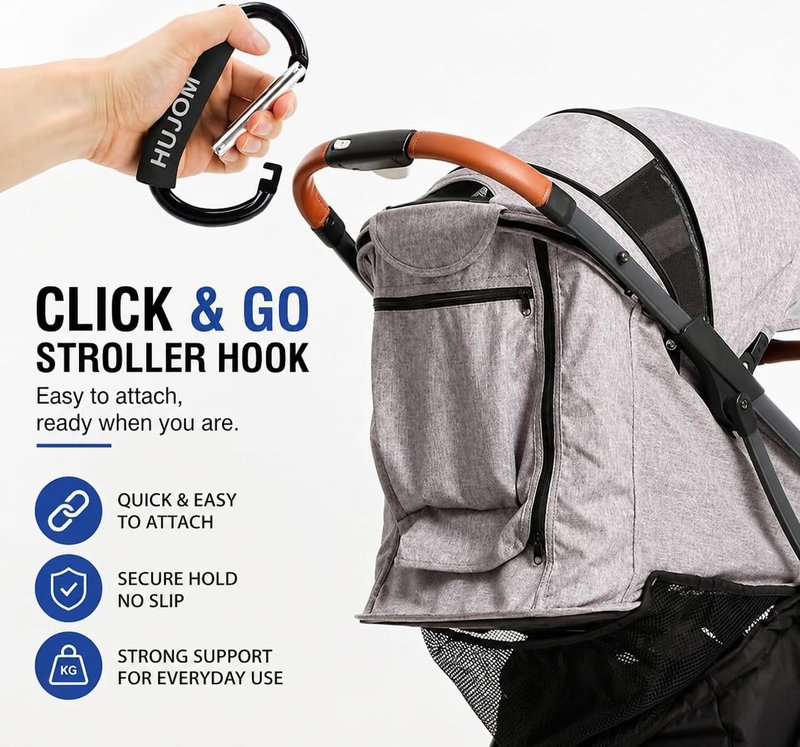 Stroller Hooks 2 Pack Heavy Duty Large Carabiner Clips for Bags & Baby Gear