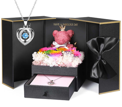 ADDWel Preserved Real Rainbow Rose with Sterling Silver Necklace Gift Set - Romantic Valentines Day Gifts for Wife, Girlfriend - Eternal Flowers Gifts for Anniversary, Birthday
