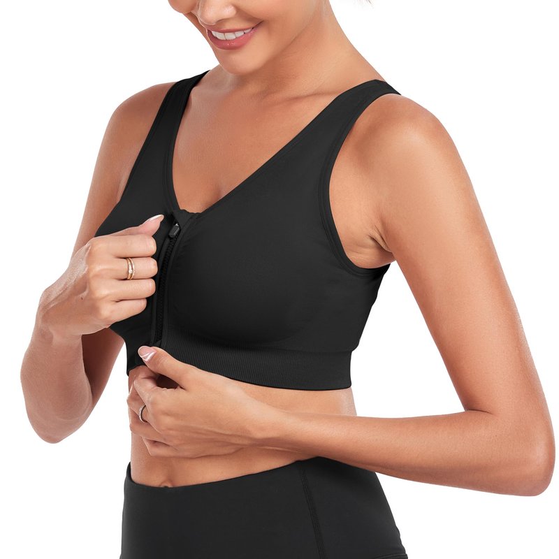 Women's Wireless Sports Bras with Zipper Closure - Comfortable Padded Post Surgery & Recovery Bras - 3 Pack
