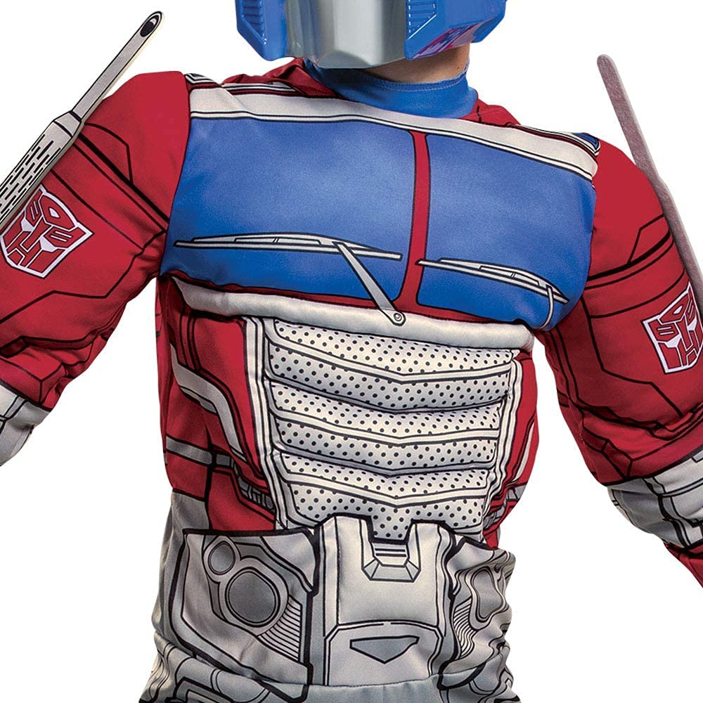Optimus Prime Costume, Muscle Transformer Costumes for Boys, Padded Character Jumpsuit, Kids Size Medium (7-8)