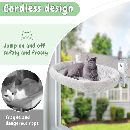 GUUSII HOME Cat Hammock Window Perch Foldable Hanging Bed Windowsill Seat Large Cats Shelf with Strong Suction Cups Kitty Lounger Reversible Cover 53 * 30cm Hold Up to 18kg Easy to Assemble(Grey)