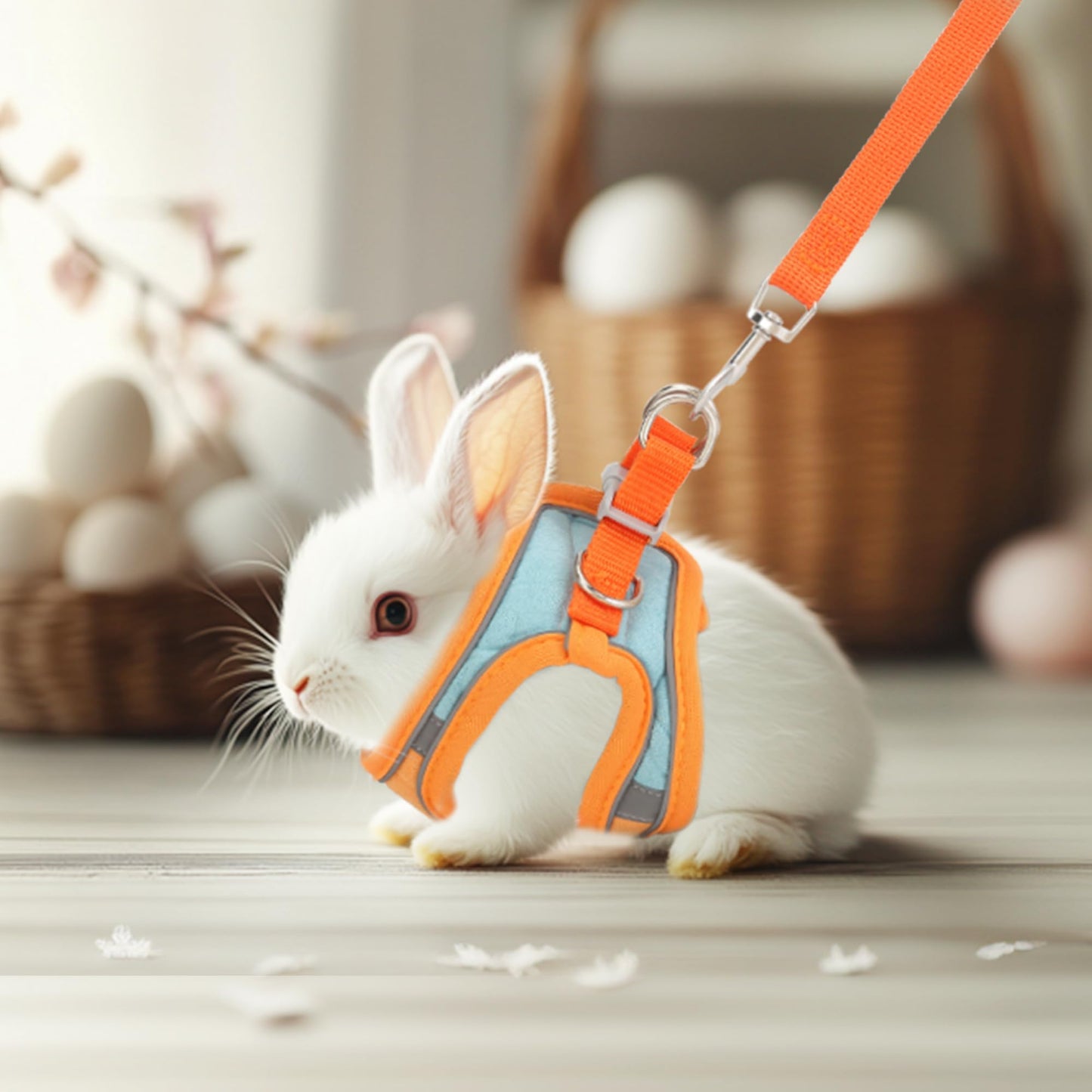 Filhome Adjustable Rabbit Harness and Leash Set Double Buckle with Reflective Strips Soft Bunny Breathable Vest Harness for Kitten Ferret Pig Puppy Small Animal Walking Accessories