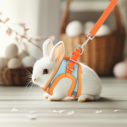 Filhome Adjustable Rabbit Harness and Leash Set Double Buckle with Reflective Strips Soft Bunny Breathable Vest Harness for Kitten Ferret Pig Puppy Small Animal Walking Accessories