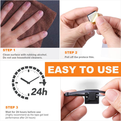 140 Pack 3/4" Zip Tie Adhesive Mounts Self Adhesive Cable Base Holders with Multi-Purpose Tie wire clips with screw hole,Anchor stick on wire holder,Black