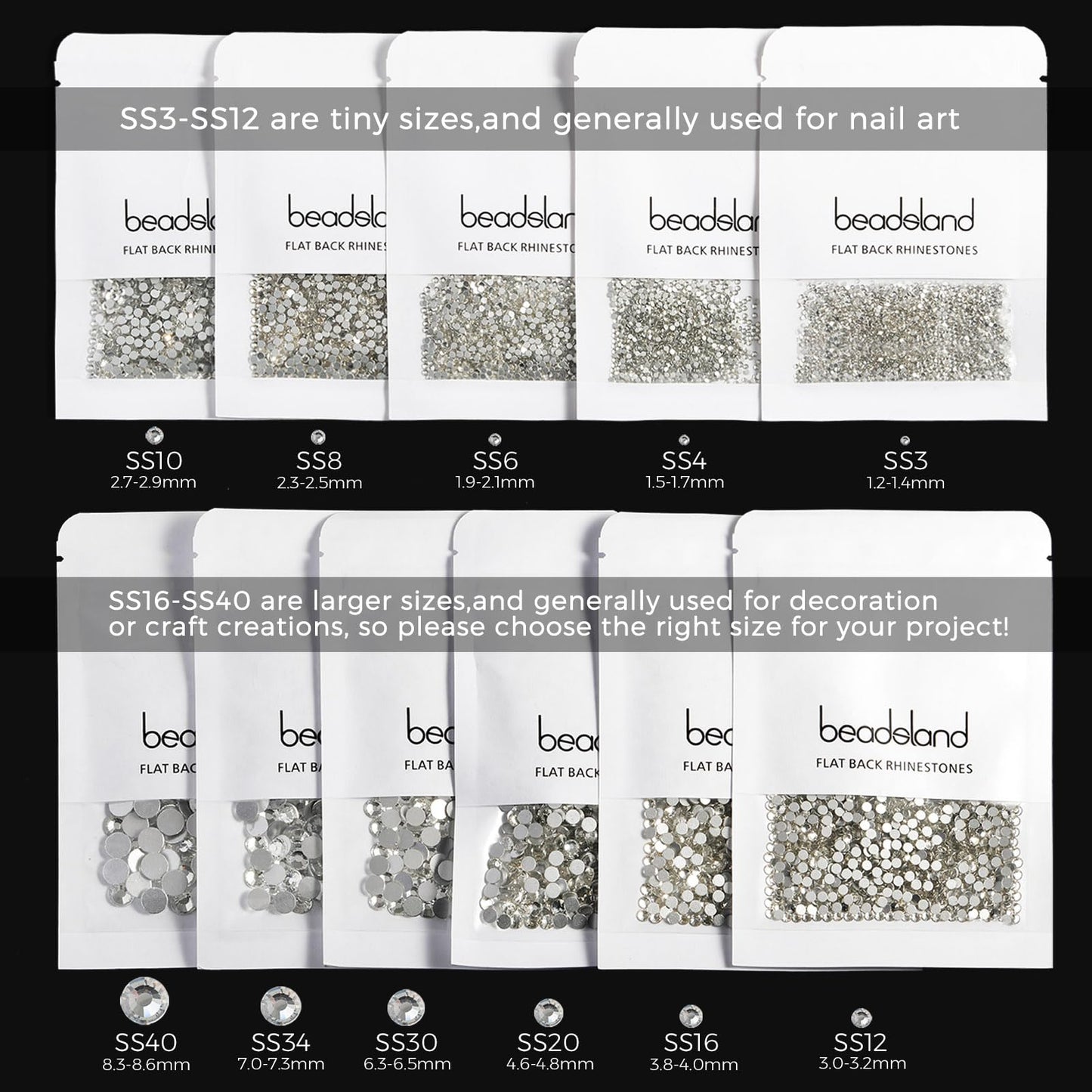 Beadsland 1440 Pieces Flat Back Crystal Rhinestones Round Gems,Amber,SS3,1.2-1.4mm