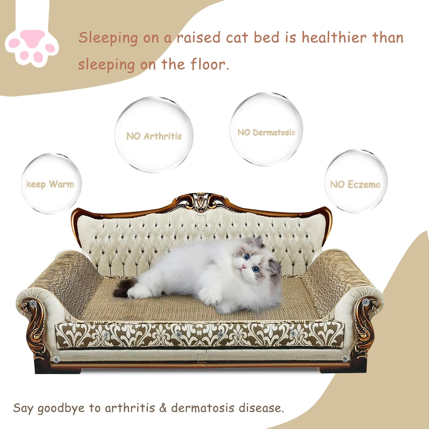 INRLKIT Luxury Cardboard Cat Scratcher Sofa Bed, Couch Shaped Scratching Board, Scratch Lounge with Catnip, Scratcher for Indoor Cats Large Grey