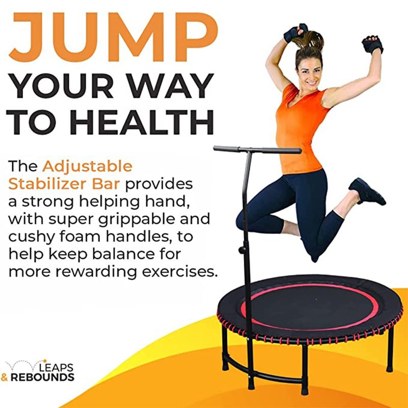 Leaps & ReBounds: Adjustable Stabilizer Bar - Fits All L&R Fitness Trampolines - Grippable & Cushy Foam Handles - Easy Assembly, Slips Over Existing Legs - Trampoline Sold Separately