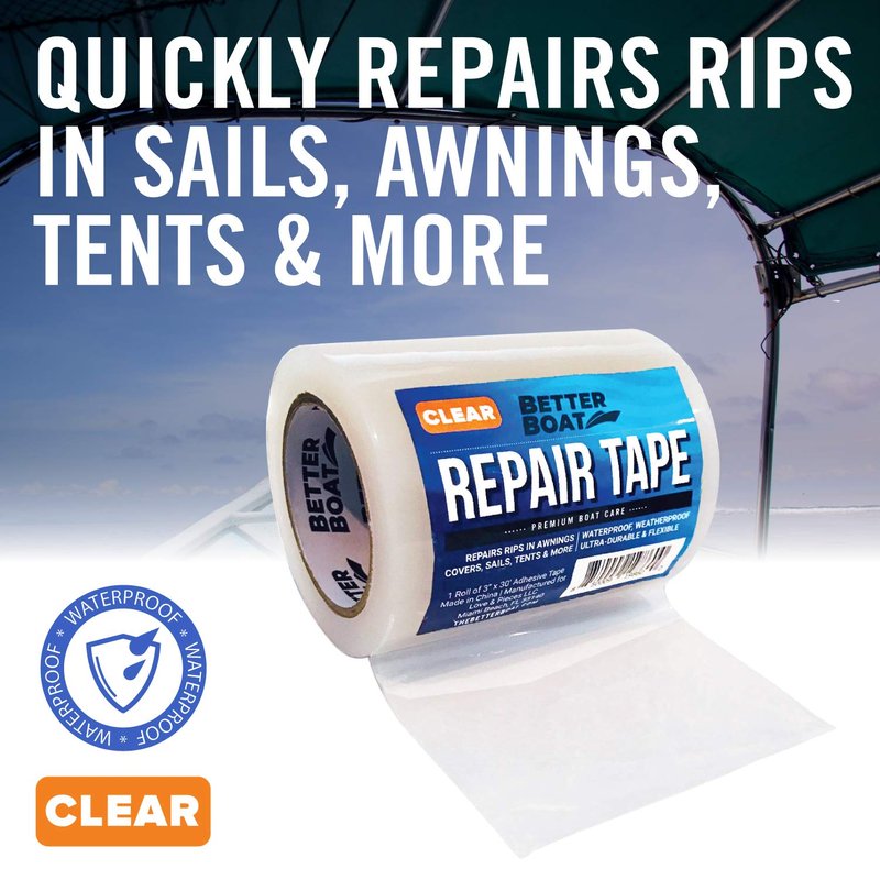 Better Boat Repair Tape - Clear Waterproof Patch for Fabric & Vinyl | 30ft x 3in Heavy Duty for RV, Tent, Sail, Canopy