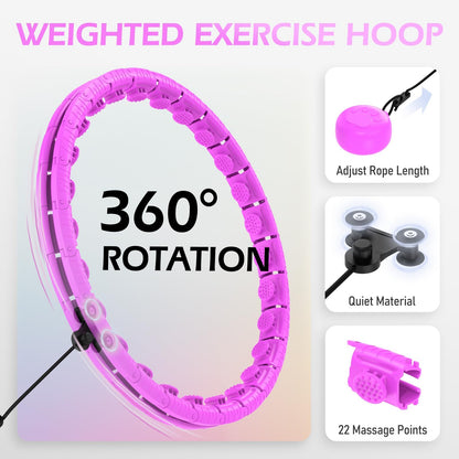 JLoibao Weighted Hula Circle with 32 Links(66 Inch), Sweet Weight Ball, for Adults Weight Loss, Infinity Fitness Hoop Plus Size, for Women Smart Exercise Equipment