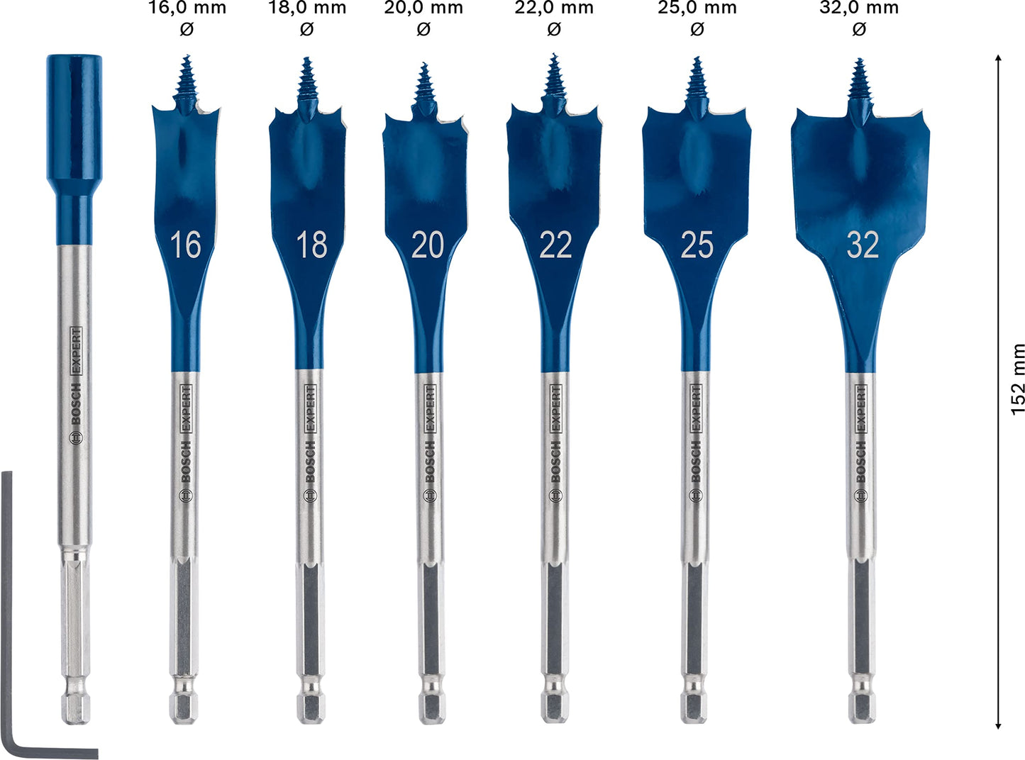 Bosch 7x EXPERT Self Cut Speed Spade Drill Bit Set (for Softwood, Particleboard, Ø 16-32 mm, Professional Accessory Rotary Drill/Drivers)