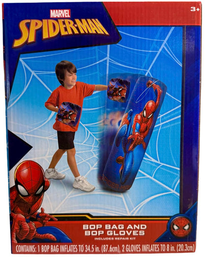 Spiderman Spider-Man Inflatable Bop Bag & Bop Gloves Set Kids Punching Bag with Gloves, Freestanding Superhero Blow Up Bouncing Boxing Bag for Exercise, Durable Heavy Duty Indoor and Outdoor - 34.5"