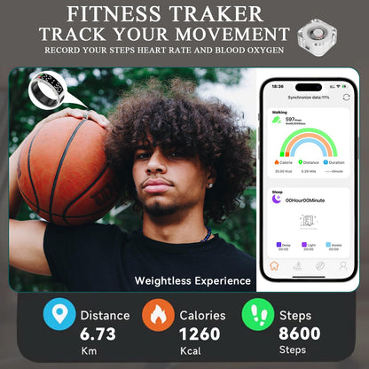 Smart Rings for Women Men,Fitness Tracker Ring,Smart Ring whth Display and Touch Button,IP68waterproof,Health Ring Tracks Heart Rate/Sleep/Steps/Blood Oxygen/Calorie/Distance,No Subscription(Black9)
